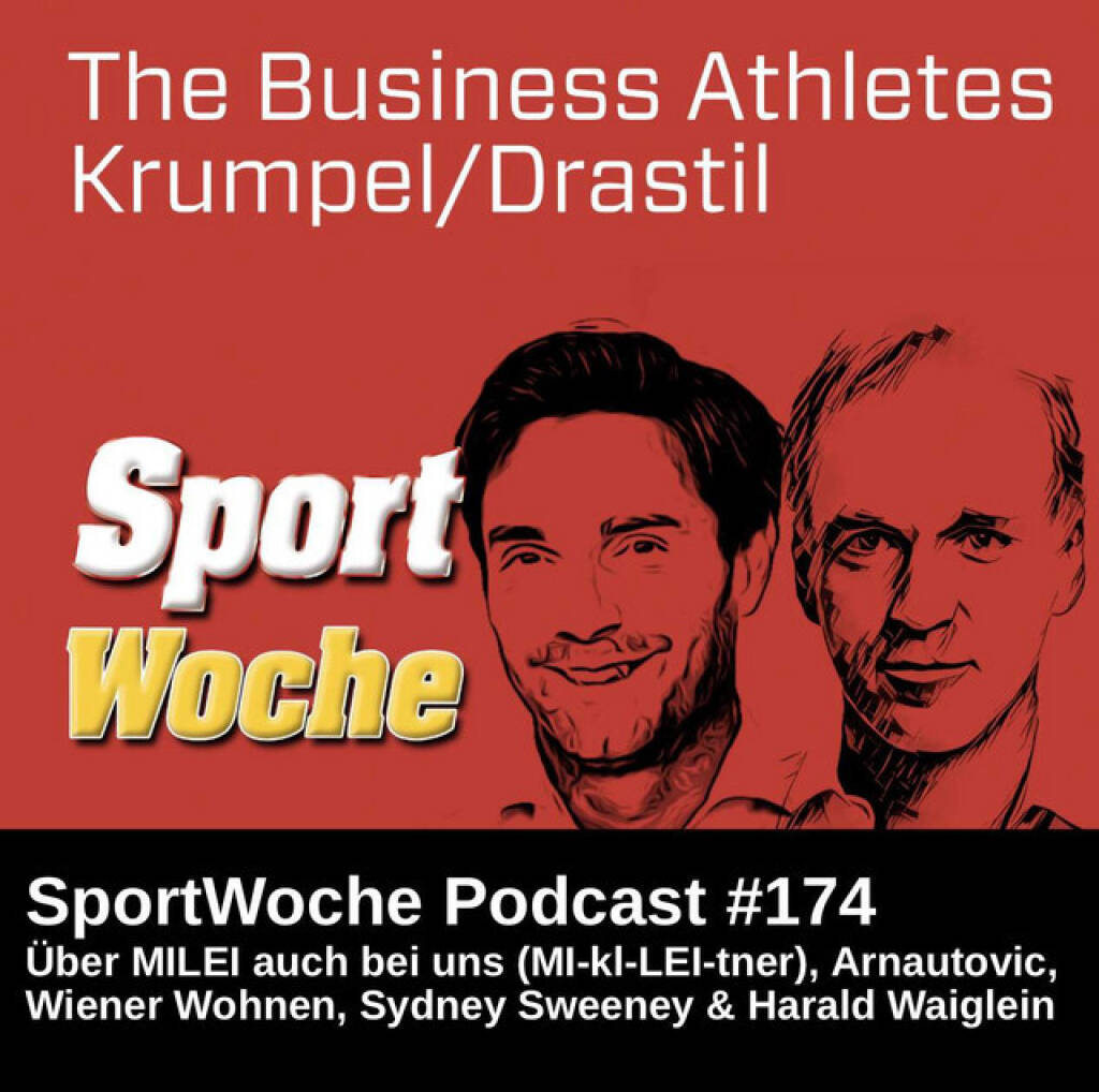 https://open.spotify.com/episode/2dWWDBjv5on0LgPR0zBCA6
SportWoche Podcast #174: Bernhard Krumpel & Me über Milei (Mikl-Leitner), Arnautovic / Wiener Wohnen, Sydney Sweeney & Harald Waiglein - <p>In Folge 6 besprechen Bernhard Krumpel und Christian Drastil den Tax Freedom Day mit Facetten zur KESt, Gold und Salzstangerln, erörtern die Fussball-Ergebnisse samt Arnautovic, Wiener Wohnen, Prohaska und Chelsea. Dann Neos und die KESt, ein Wurst-Käs-Szenario mit umgekehrtem Wirtschaftswunder sowie die Erkenntnis, dass auch wir Milei haben (Mikl-Leitner) bzw. wie toll die Memes zu Coldplay und Sydney Sweeney sind. <br>
Zum Schluss noch ironiefreier Respekt, was die Tunes von Harald Waiglein betrifft.<br>
<br>
Stand Up von Mikeylous: <a href=https://open.spotify.com/intl-de/track/1NG1aSldLXC6kysJZThpat target=_blank>https://open.spotify.com/intl-de/track/1NG1aSldLXC6kysJZThpat</a><br>
Bisherige Folgen: <a href=https://audio-cd.at/search/krumpel target=_blank>https://audio-cd.at/search/krumpel</a><br>
<a href=http://www.krumpel.at target=_blank>http://www.krumpel.at</a><br>
<br>
About: Bernhard Krumpel hat eine sportpsychologische Ausbildung absolviert, war Pressesprecher bei Grosskonzernen und in der Politik. Er ist Gerichtssachverständiger für Kommunikation, PR und Medien am HG Wien bzw. Lektor an der Webster Private University Vienna sowie der FH St. Pölten. Gemeinsam wollen wir Business Athletes sein und mit durchaus sportlichem Wording analysieren, was die neue Regierung mit ihrem grossen Kader bewerkstelligen kann. <br>
<br>
Die SportWoche Podcasts sind presented by Instahelp: Psychologische Beratung online, ohne Wartezeit, vertraulich & anonym. Nimm dir Zeit für dich unter <a href=https://instahelp.me/de/ target=_blank>https://instahelp.me/de/</a> .<br>
<br>
Die Marke, Patent, Rechte und das Archiv der SportWoche wurden 2017 von Christian Drastil Comm. erworben, Mehr unter <a href=http://www.sportgeschichte.at target=_blank>http://www.sportgeschichte.at</a> . Der neue SportWoche Podcast ist eingebettet in „ Wiener Börse, Sport, Musik (und mehr)“ auf <a href=http://www.christian-drastil.com/podcast target=_blank>http://www.christian-drastil.com/podcast</a> und erscheint, wie es in Name SportWoche auch drinsteckt, wöchentlich. Bewertungen bei Spotify oder Apple machen mir Freude: <a href=http://www.audio-cd.at/spotify target=_blank>http://www.audio-cd.at/spotify</a> , <a href=http://www.audio-cd.at/apple target=_blank>http://www.audio-cd.at/apple</a> .<br>
<br>
Unter <a href=http://www.sportgeschichte.at/sportwochepodcast target=_blank>http://www.sportgeschichte.at/sportwochepodcast</a> sieht man alle Folgen, auch nach Hörer:innen-Anzahl gerankt.<br>
</p> (16.08.2025) 