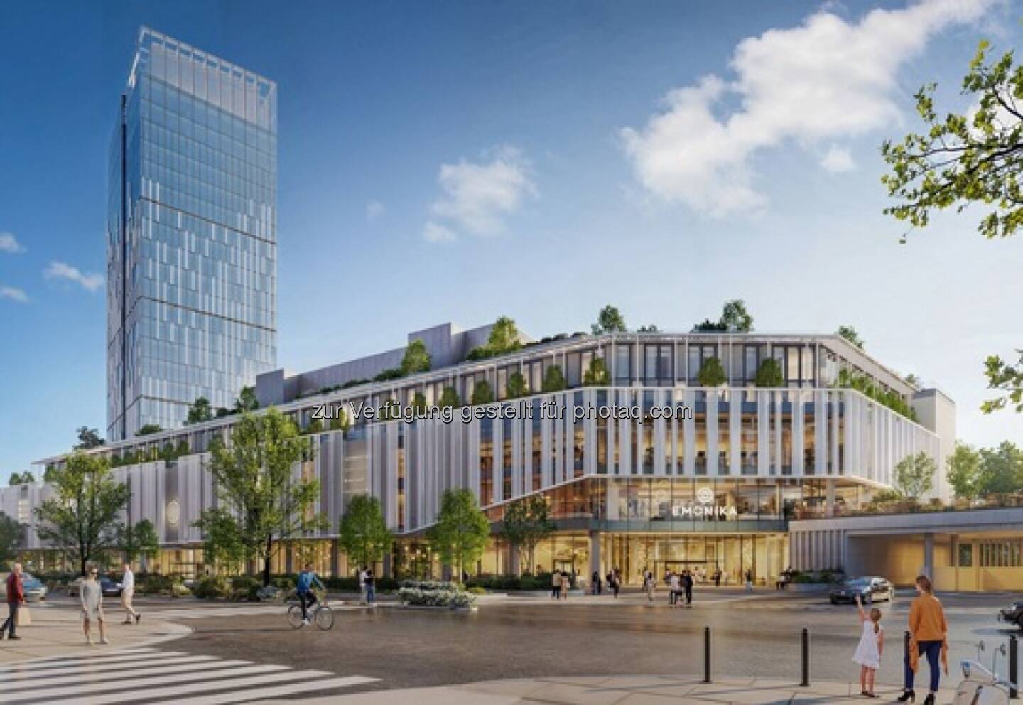 Strabag baut: Der südliche Teil von Emonika umfasst einen 100 Meter hohen Büroturm, ein Einkaufszentrum, ein Hotel und eine vierstöckige Tiefgarage, Fotoquelle: Strabag, Copyright: © Mendota Invest