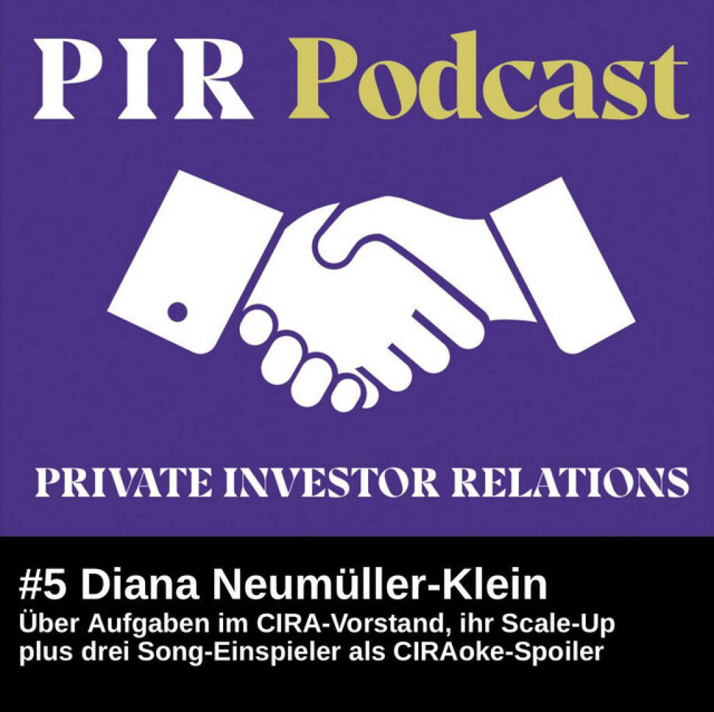 https://open.spotify.com/episode/476YCnhurbpqabmJ98OoqQ
Private Investor Relations Podcast #5: Diana Neumüller-Klein über den CIRA-Vorstand, ihr Scale-Up plus drei Song-Einspieler als CIRAoke-Spoiler - <p>Folge 5 ist/sind eine (vier) Aufnahme(n) mit Diana Neumüller-Klein. Sie war jahrelang IR & viel mehr bei der Strabag und in dieser Rolle auch im CIRA-Vorstand tätig, wir sprechen ein wenig über die Aufgabenverteilung im Vorstand. Über die CEO-Position bei Augarten Porzellan ist sie nun beim Wiener Scale-up Kami Scincare gelandet. Und Aufnahmen mit Diana gehen freilich nicht ohne Musik: Da gibt es drei Einspieler als Vorbote für CIRAoke 2.0 im Jänner (Einladung folgt).<br>
<br>
<a href=https://www.kami-skincare.com/ target=_blank>https://www.kami-skincare.com/</a><br>
<br>
Playlist: <a href=http://www.audio-cd.at/private-investor-relations target=_blank>http://www.audio-cd.at/private-investor-relations</a> (Spotify) bzw. <a href=http://www.audio-cd.at/pir target=_blank>http://www.audio-cd.at/pir</a> (Web)<br>
Börsepeople: <a href=http://www.audio-cd.at/people target=_blank>http://www.audio-cd.at/people</a> <br>
<a href=http://www.boerse-social.com target=_blank>http://www.boerse-social.com</a><br>
<a href=http://www.boerse-social.com/magazine target=_blank>http://www.boerse-social.com/magazine</a><br>
PIR-Partner werden: christian.drastil@audio-cd.at <br>
<br>
About: Die Serie Private Investor Relations des Podcasters Christian Drastil, der im Q4/24 in Frankfurt als Finfluencer & Finanznetworker #1 Austria ausgezeichnet wurde, findet im Rahmen von <a href=http://www.audio-cd.at target=_blank>http://www.audio-cd.at</a> und dem Podcast Audio-CD.at Indie Podcasts statt. Es handelt sich um das Ziel der stärkeren Vernetzung zwischen Privatanleger:innen und den Investor Relations Abteilungen. Im selbst aufgenommenen Jingle unterstützt die Opernsängerin Ruzanna Ananyan.<br>
<br>
Bewertungen bei Apple (oder auch Spotify) machen mir Freude: <a href=http://www.audio-cd.at/spotify target=_blank>http://www.audio-cd.at/spotify</a> , <a href=http://www.audio-cd.at/apple target=_blank>http://www.audio-cd.at/apple</a> .</p> (13.11.2025) 