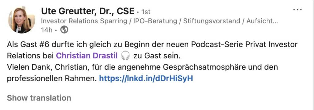 bezogen auf http://www.audio-cd.at/private-investor-relations Ute Greutter (19.11.2025) 