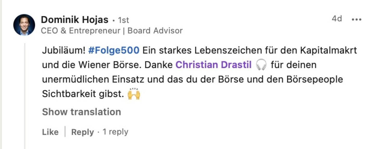 Dominik Rojas zur Folge 500 der Börsepeople Reihe