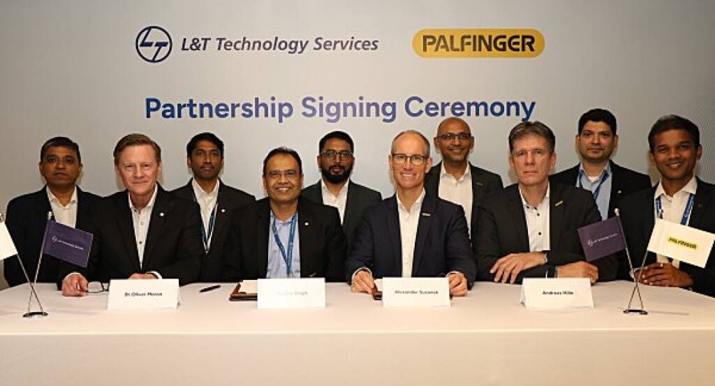 PALFINGER und L&T Technology Services (LTTS), ein global führendes Unternehmen im Bereich AI, Digital- und Ingenieursdienstleistungen, errichten gemeinsam ein Global Development Center (GDC) in Pune, Indien. An der Eröffnung nahmen unter anderem Alexander Susanek (COO, PALFINGER), Andreas Hille (SVP Global Product Line Management & R&D) sowie Santhosh Rao (VP Regional Sales & Service APAC) teil. Von LTTS waren u.a. Mritunjay Singh (COO), Dr. Oliver Moron (VP EU-DACH), Mohideen Farouk (Sales Director EU-DACH), Jayant Joshi (Delivery Head T&OH), Tejas B Shah (Delivery Head Agriculture & Material Handling) und Sachin Nikam (Delivery Manager) anwesend. © L&T Technology Services, © Aussendung (10.12.2025) 