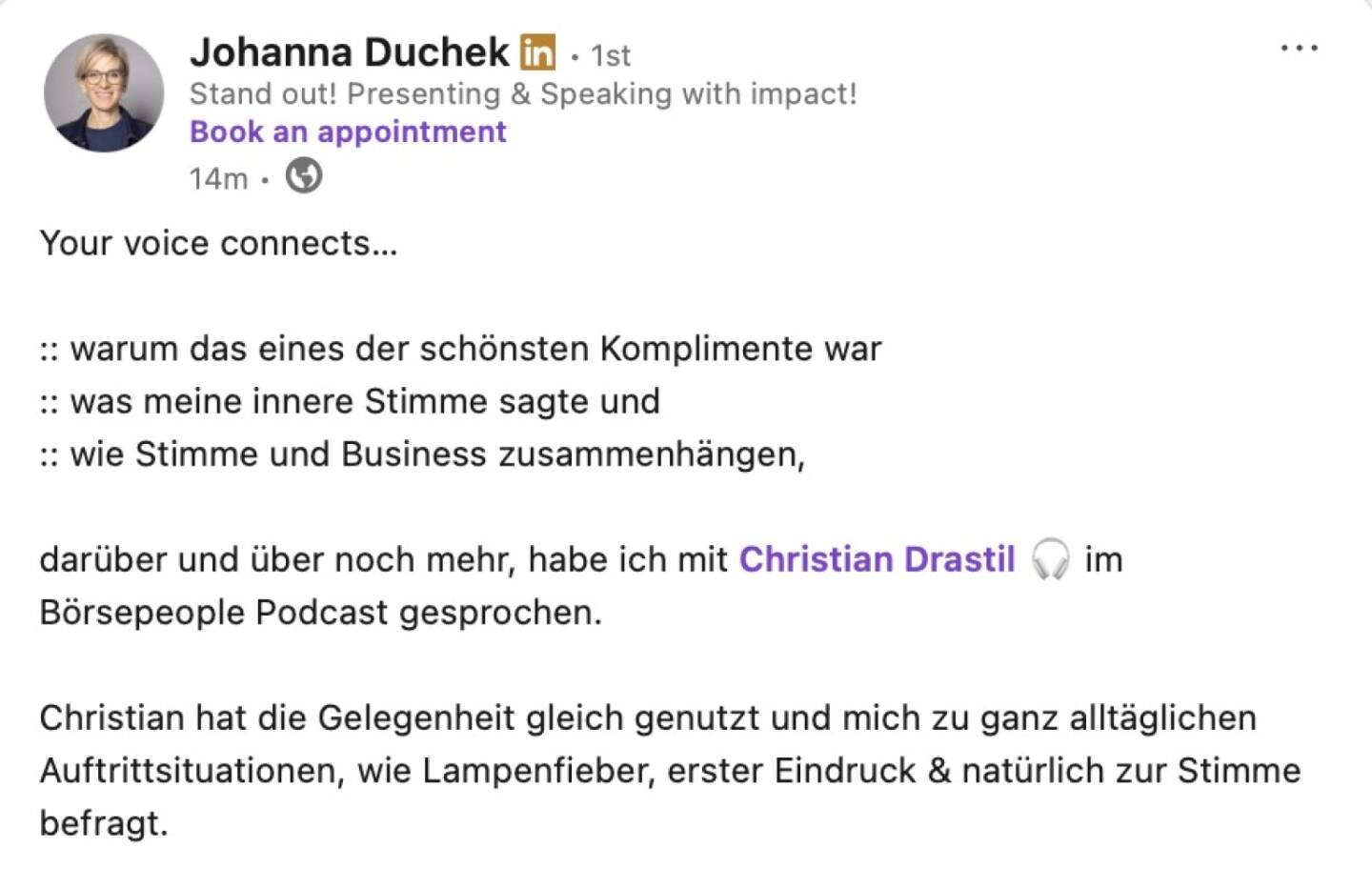 bezogen auf https://audio-cd.at/page/podcast/8316 Johanna Duchek