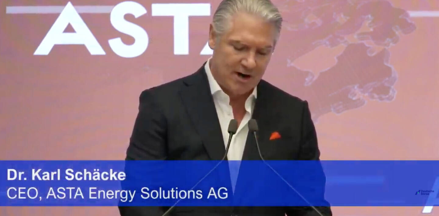 ASTA Energy IPO in Frankfurt am 30.1.2026, Asta-CEO Karl Sch&auml;cke, Foto: Livestream-Screenshot von der IPO-Ceremony in der Deutschen B&ouml;rse
