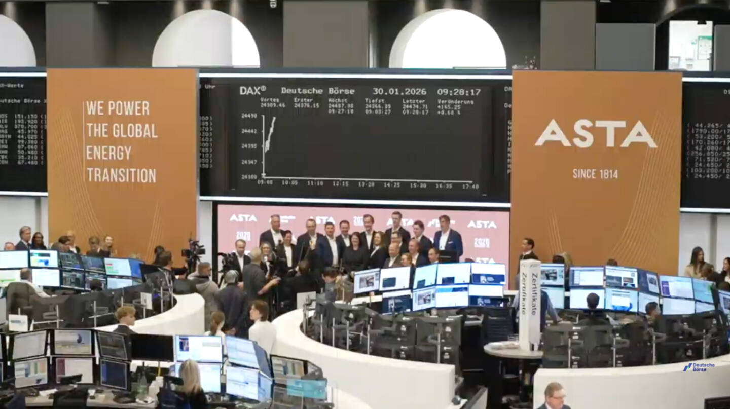 ASTA Energy IPO in Frankfurt am 30.1.2026, Foto: Livestream-Screenshot von der IPO-Ceremony in der Deutschen B&ouml;rse