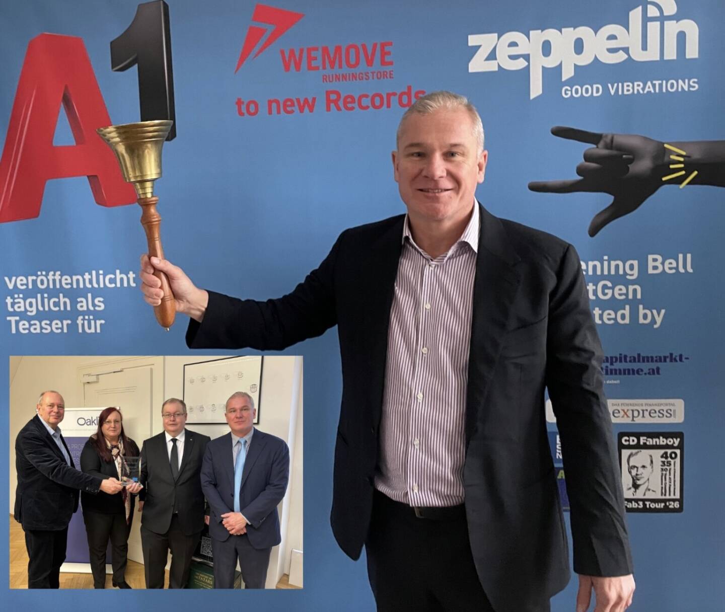 Helmut Anninger l&auml;utet die Opening Bell f&uuml;r Montag. Mit Oaklins Austria supported er die Number One Awards des B&ouml;rse Social Network, zuletzt erfolgte die Ehrung an den Number One Mittelstandsinvestor Rosinger Group