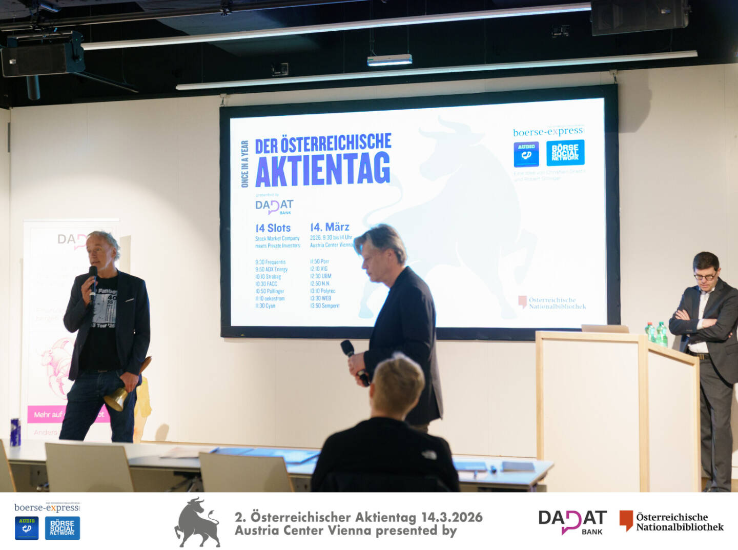 Begr&uuml;&szlig;ung durch Christian Drastil (B&ouml;rse Social) und Robert Gillinger (B&ouml;rse Express), Bild: Martina Draper f&uuml;r kapitalmarkt-stimme.at 