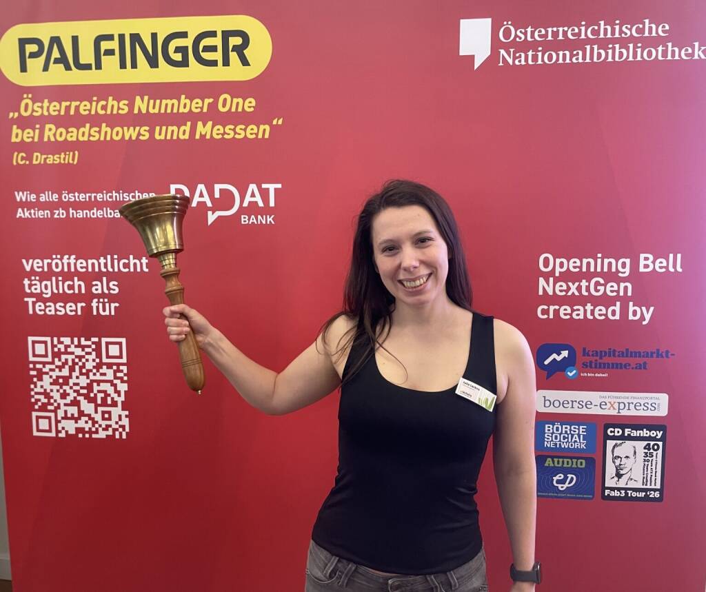 Julia Lackner läutet die Opening Bell für Mittwoch. Als Tausendsassa bei wikifolio ist sie natürlich auch in der zweiten Wochenhälfte bei der grössten Finanz-Retailmesse in Europa, der Invest in Stuttgart, dabei (15.04.2026) 