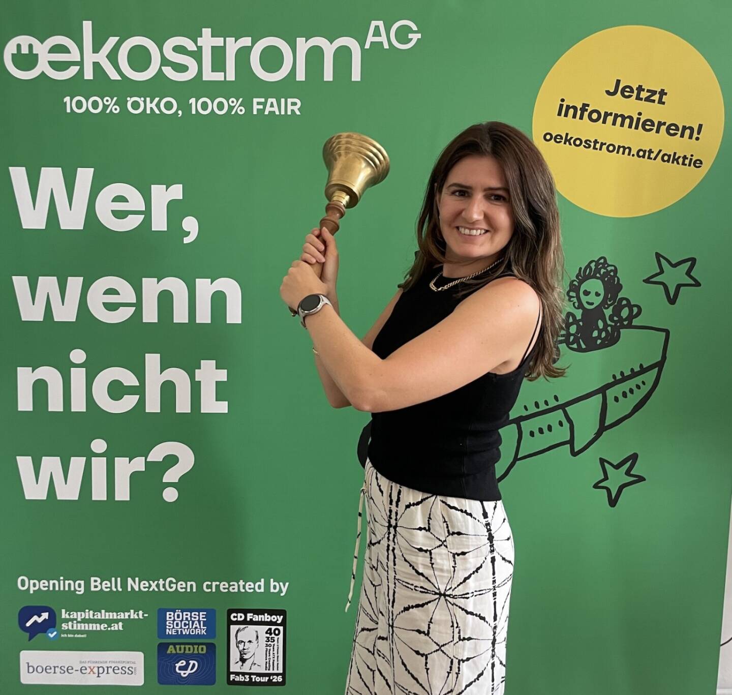 Catharina Ahmadi l&auml;utet die Opening Bell f&uuml;r Mittwoch. Die ESG-Expertin ist seit einem Jahr Part der Econetix Familie, einem Carbon Asset Manager aus Wien, der neben Industrieunternehmen u.a. den Eurovision Song Contest und Rapid Wien ber&auml;t&nbsp; 