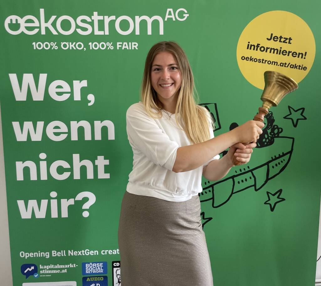 Stella Langthaler läutet die Opening Bell für Donnerstag. Die Biologin startete dieser Tage als Projekt & Sustainability Managerin bei FIMA Industries, einem Player im Abfallmanagement mit Fokus auf Afrika  (06.08.2026) 